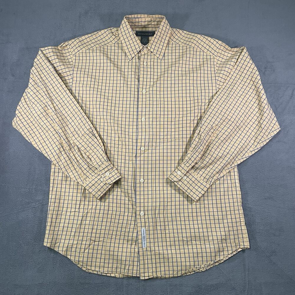Banana Republic Shirt Yellow Blue Plaid Men’s M Cotton Button Up Casual